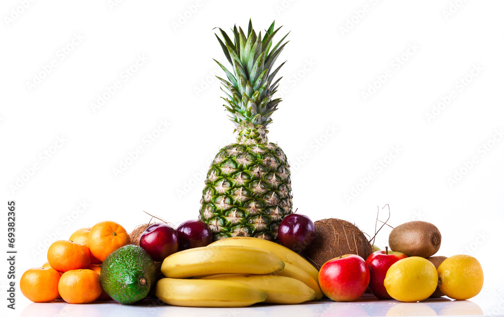 Fresh fruits isolated on a white background. Set of different fr Fresh fruits isolated on a white background. Set of different fr