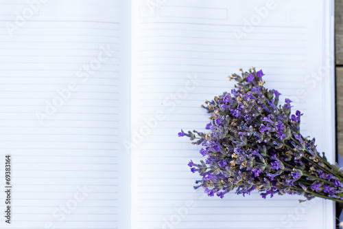 bouquet of lavender and diary