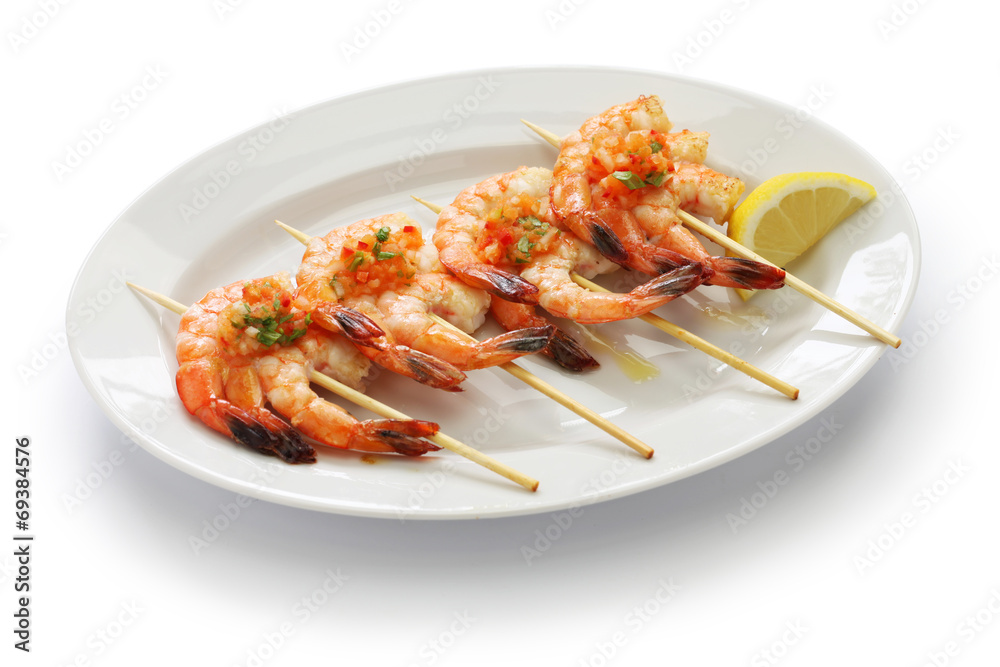 brochetas de gambas,  spanish grilled shrimp skewers