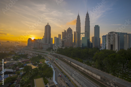 Sunrise over Kuala Lumpur city centre in the morning.