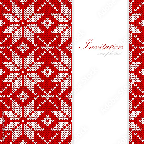 Christmas card, nordic knitted pattern, vector background