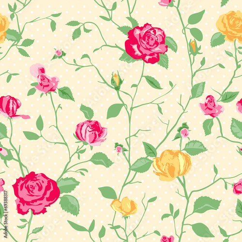 Shabby Chic Rose Pattern and seamless background.