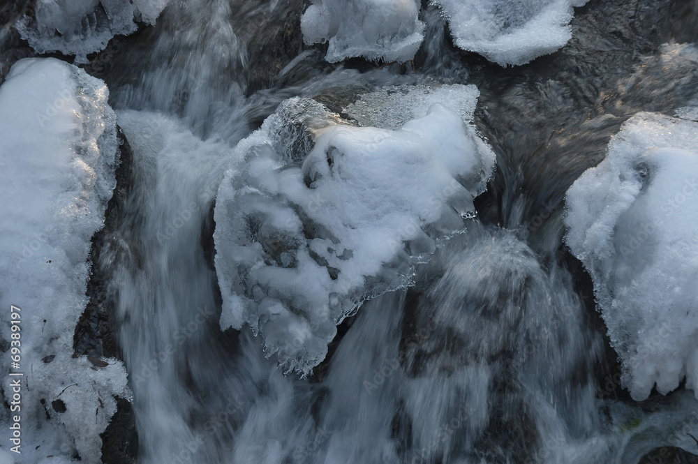Frozen small waterfall in winter