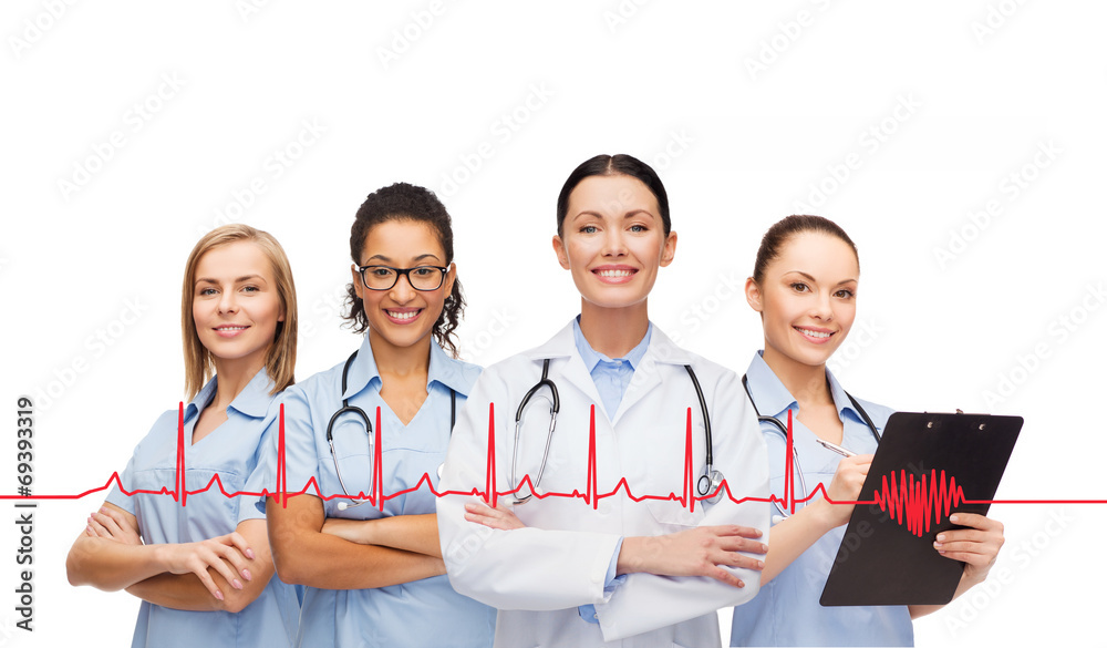 team or group of female doctors and nurses