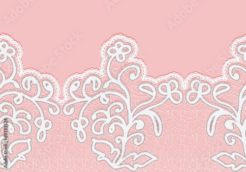 Wallpaper Mural Seamless lace border with flowers. White lace on a pink Torontodigital.ca