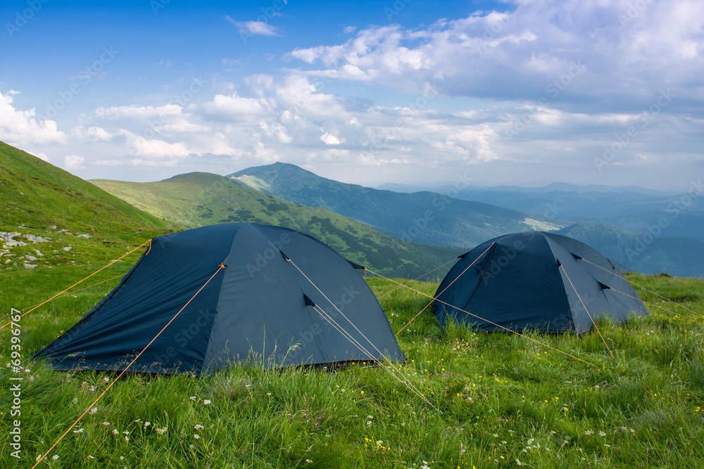Tourust tents in Carpathians