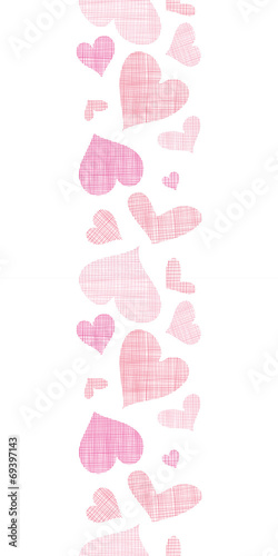 Pink textile hearts vertical border seamless pattern background