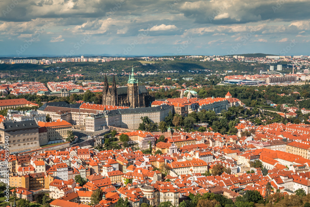 View of Prague castle from Petrin Tower