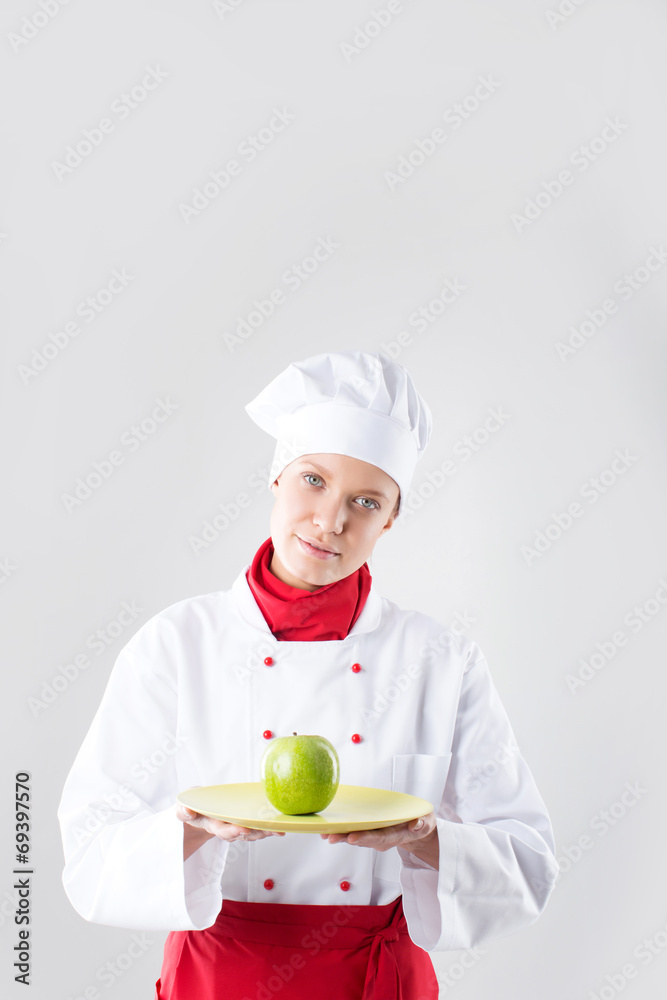Chef woman. Isolated over white background Chef woman. Isolated over white background