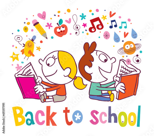 Back to school girl and boy reading books