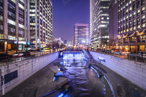 Seoul, South Korea Cityscape at Cheonggye Stream