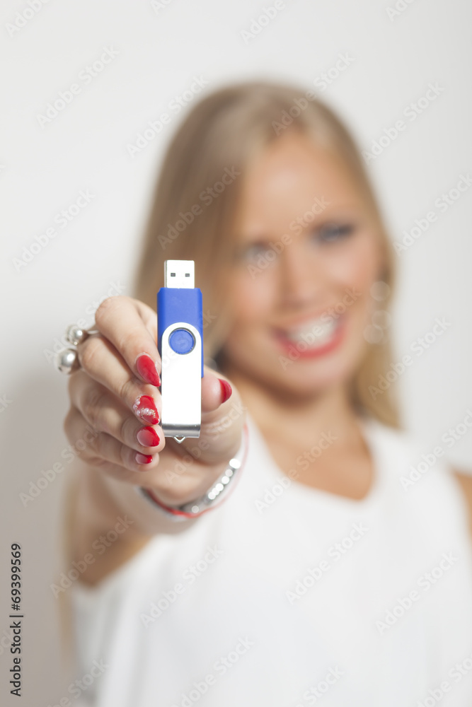 Woman With Information on Memory Stick Woman With Information on Memory Stick