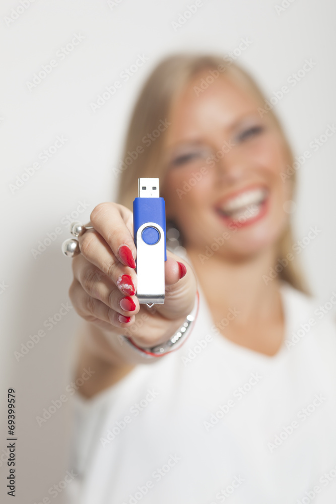 Woman With Information on USB Memory Woman With Information on USB Memory