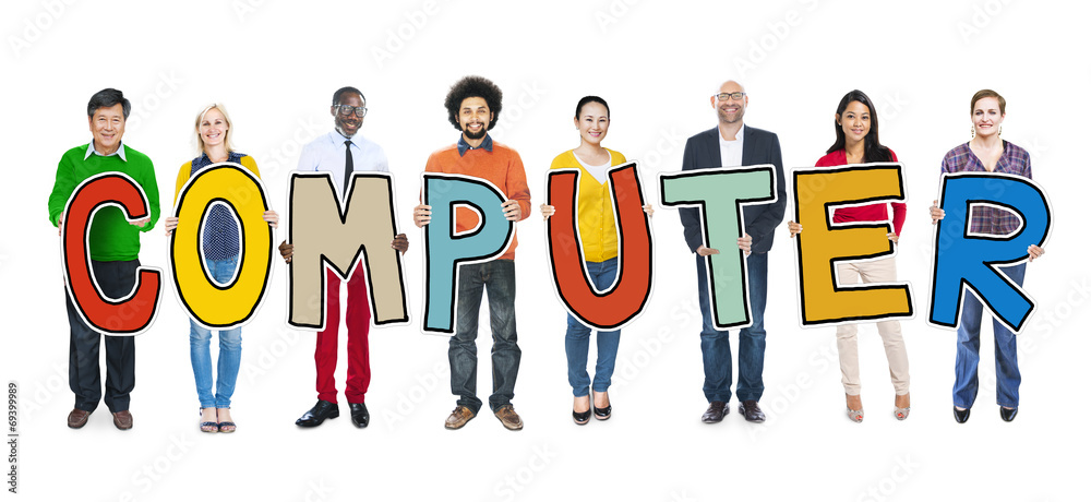 Group of Diverse People Holding Letter Computer Group of Diverse People Holding Letter Computer