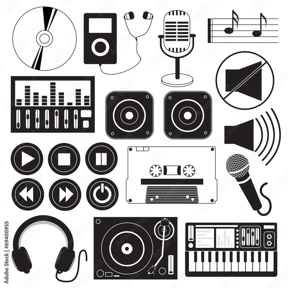 Naklejka premium Digital Music and Icons Theme