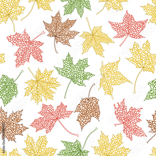 Seamless background of autumn leaves silhouettes