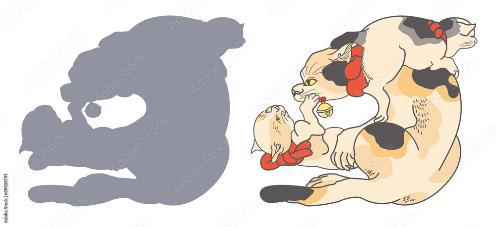歌川国芳 絵鏡台合かゞ身 猫 はんにやあめん のイラスト Stock Vector Adobe Stock