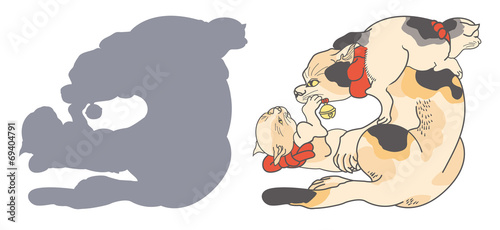 歌川国芳 絵鏡台合かゞ身（猫／はんにやあめん）のイラスト