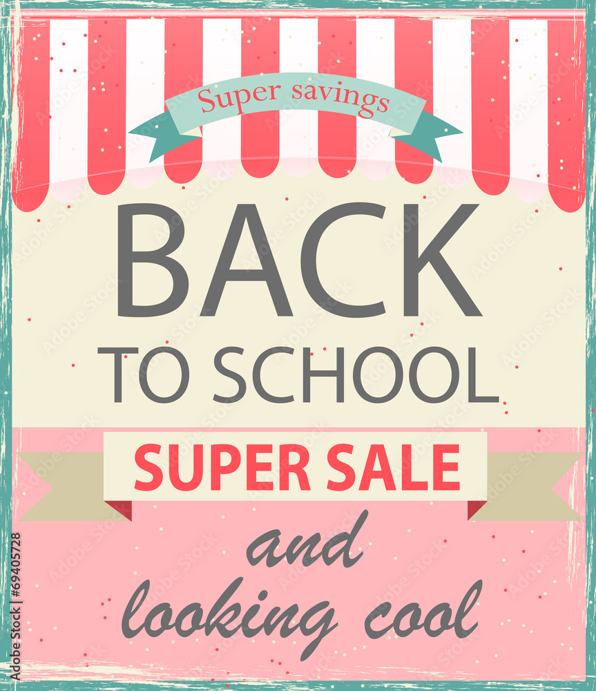 Obraz premium Back to school sale vintage poster, vector illustration.