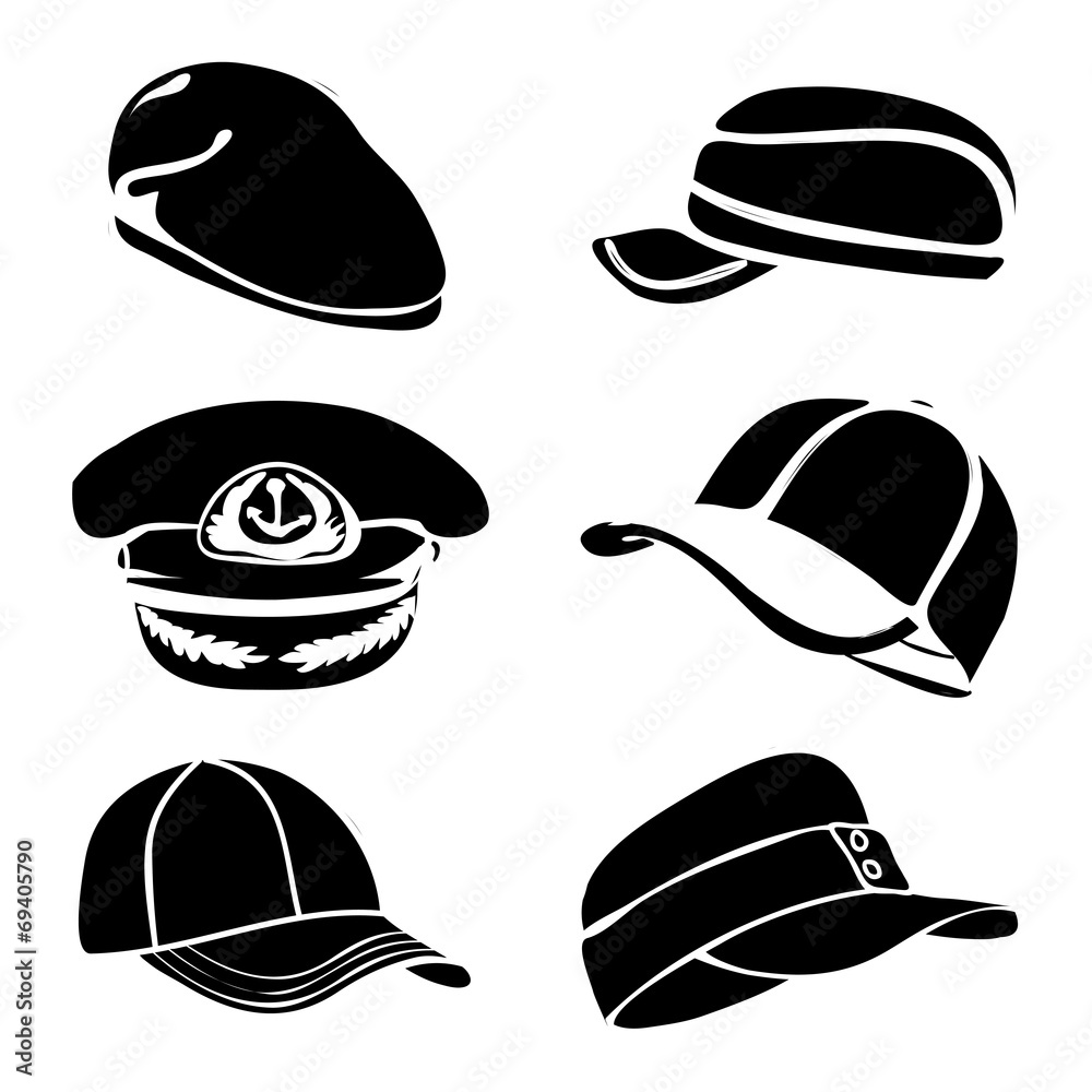 cap set isolated on white vector black art Stock Vector | Adobe Stock