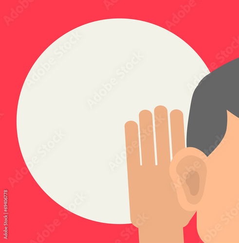 Man holds his hand near his ear and listening, vector illustrati