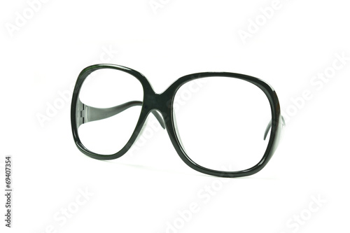 black frame glasses on white background