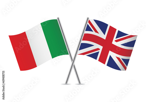 Italy and Great Britain flags. Italian and British flags on white background. Vector icon set. Vector illustration.