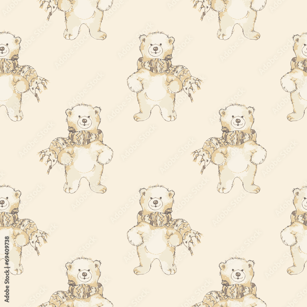 Watercolor polar bear seamless pattern