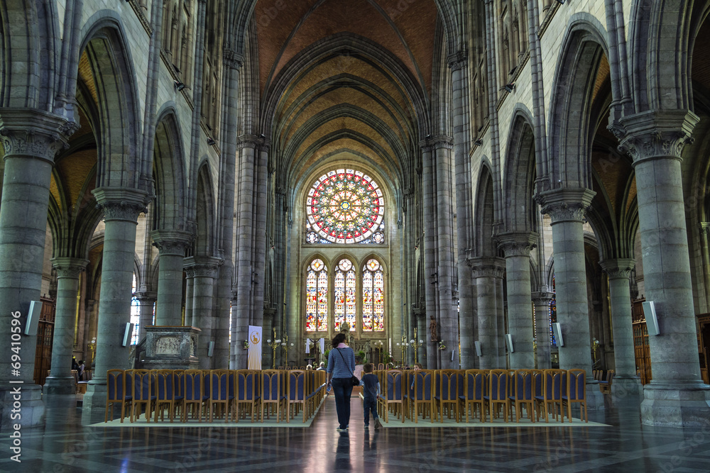 Catholic church interior stained-glass, Arlon, Belgium