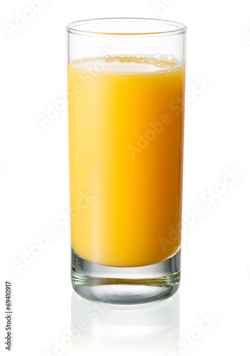 Full glass of orange juice on white background. With clipping pa