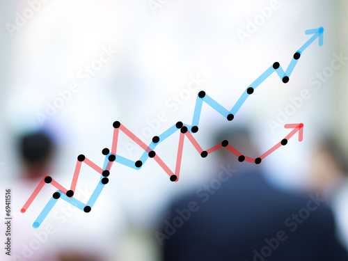 growth bar chart with blurred business people background