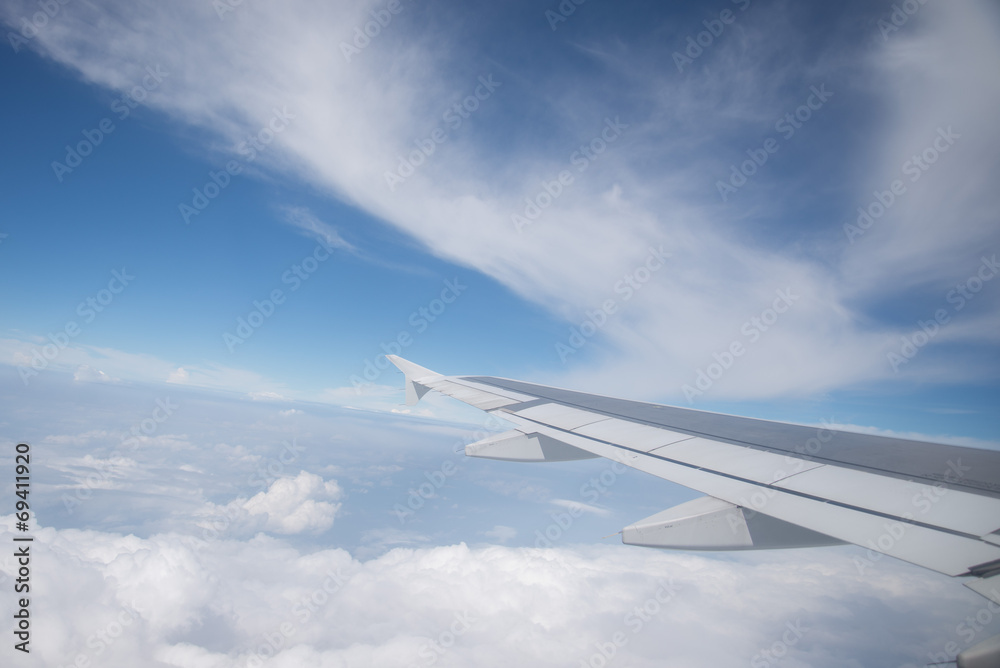 Wing of an airplane flying in the sky so beautiful. Wing of an airplane flying in the sky so beautiful.