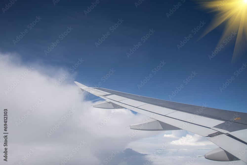 Wing of an airplane flying in the sky so beautiful. Wing of an airplane flying in the sky so beautiful.