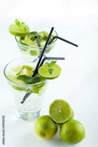 Mojito cocktail with lime and mint