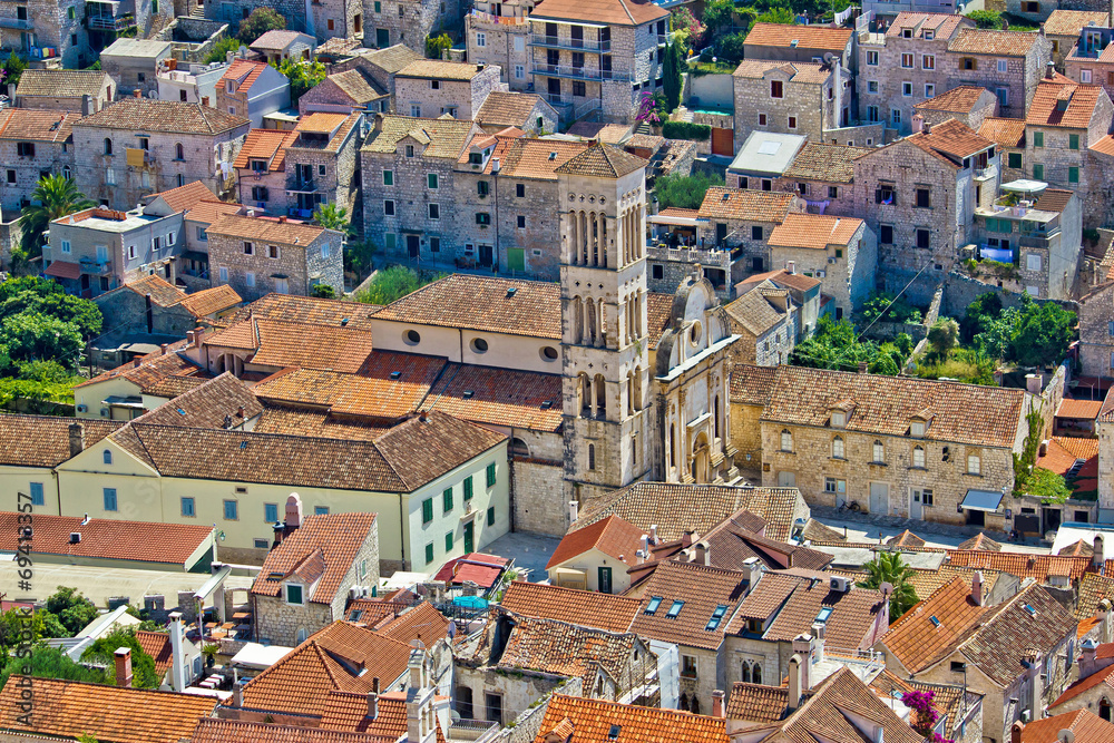 Historic town of Hvar aerial view
