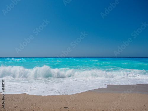Fototapeta Naklejka Na Ścianę i Meble -  wild beach with rocks in water. Island Lefkada, Greece