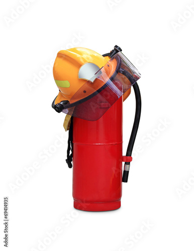 helmet and extinguisher