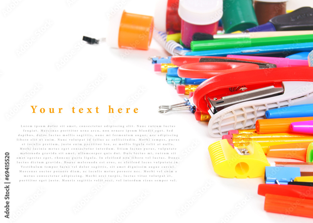 School tools and accessories on a white background. School tools and accessories on a white background.
