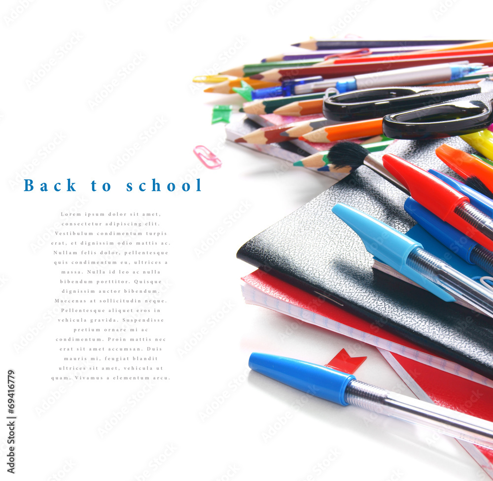 Fototapeta premium School tools and accessories on a white background.