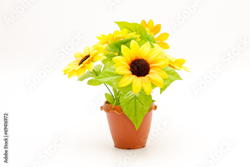 plastic sunflower isolated on white background
