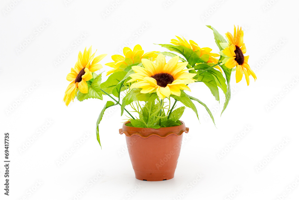 plastic sunflower isolated on white background plastic sunflower isolated on white background