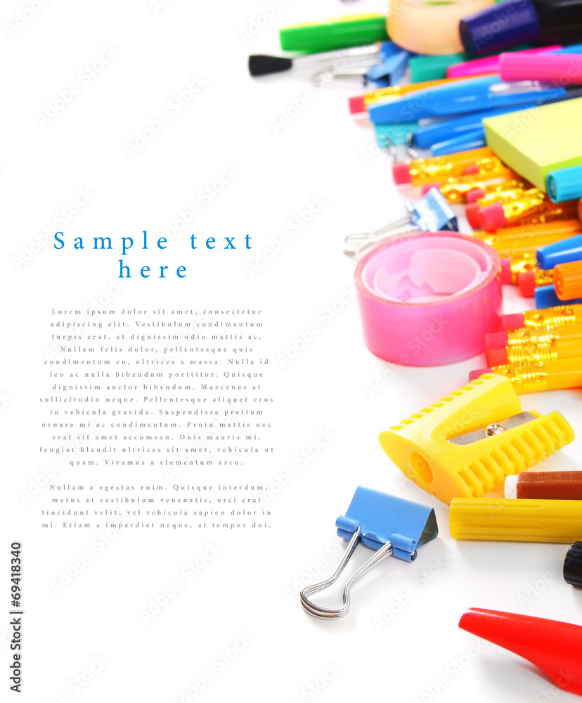 School tools and accessories on a white background. School tools and accessories on a white background.