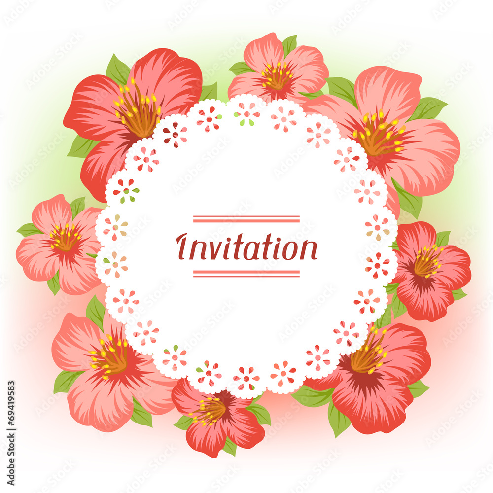 Design of invitation card with pretty stylized flowers.