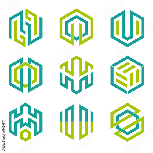 Abstract hexagon shaped vector design elements