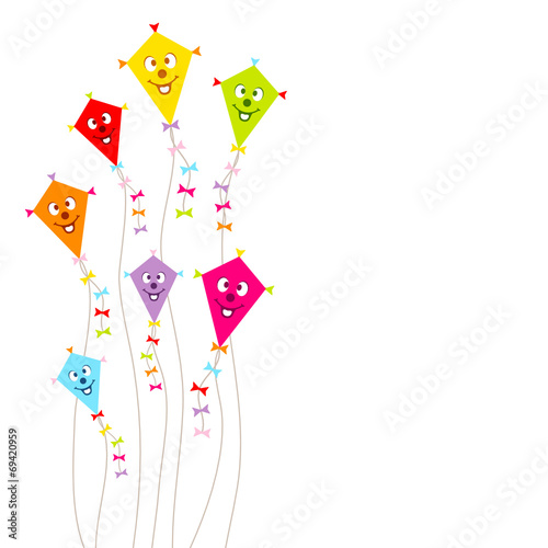 Kites Face Color Ribbons Background