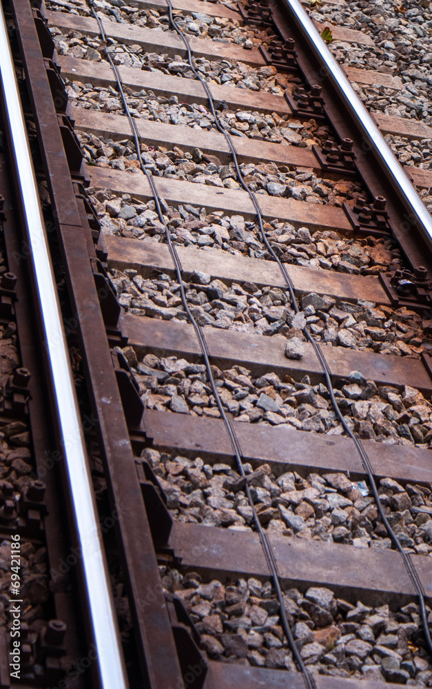 Naklejka premium Detail of Railway railroad tracks for trains