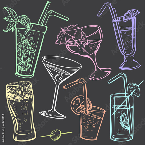 Hand-drawing Icons of Alcoholic Drinks Glasses