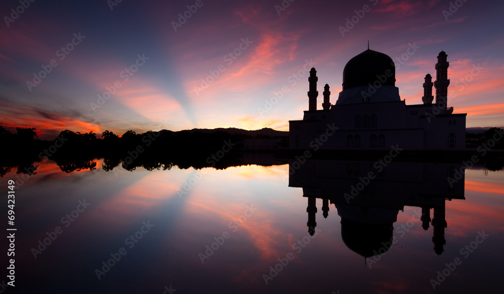 Kota Kinabalu mosque at sunrise in Sabah,Malaysia,Borneo