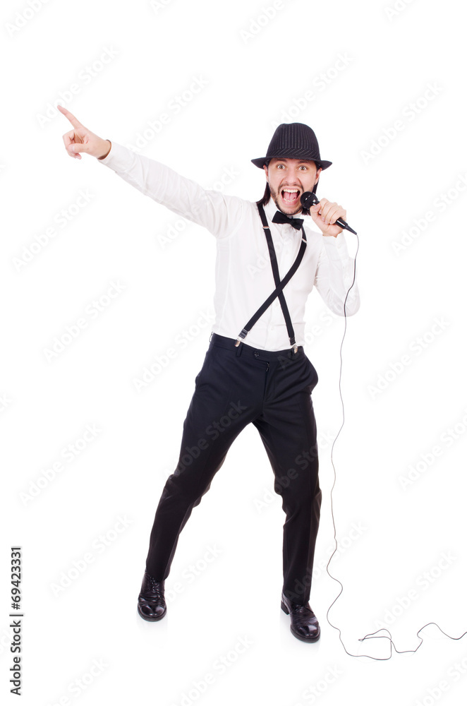 Funny man singing isolated on the white Funny man singing isolated on the white
