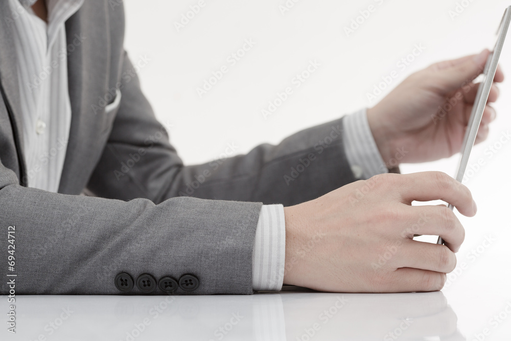 Fototapeta premium Businessman analyzing investment charts with laptop. Accounting
